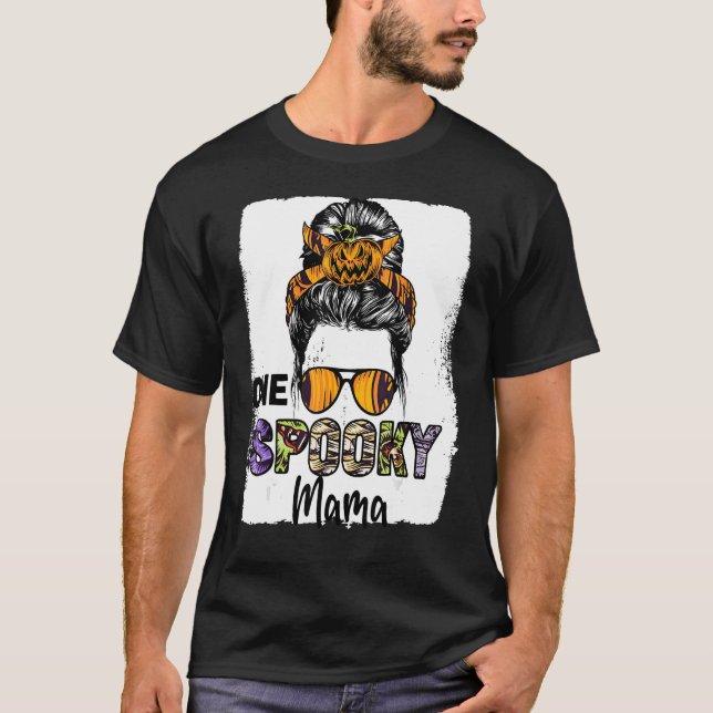 Groovy One Spooky Mama Messy Bun Women Witch Mom H T-Shirt (Front)