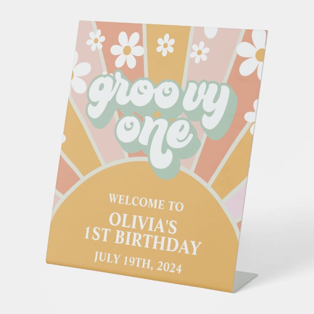 Groovy One Sunshine First Birthday Welcome Sign (Front)