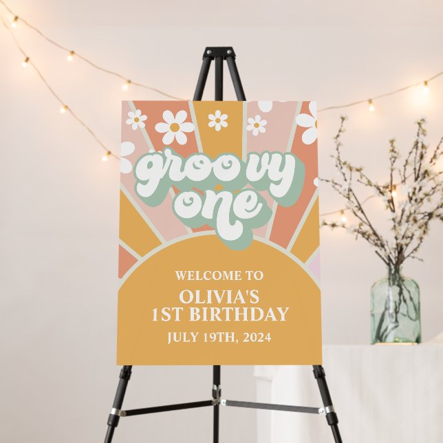 Groovy One Sunshine First Birthday Welcome Sign (In Situ (Stand))