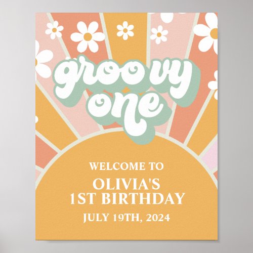 Groovy One Sunshine First Birthday Welcome Sign