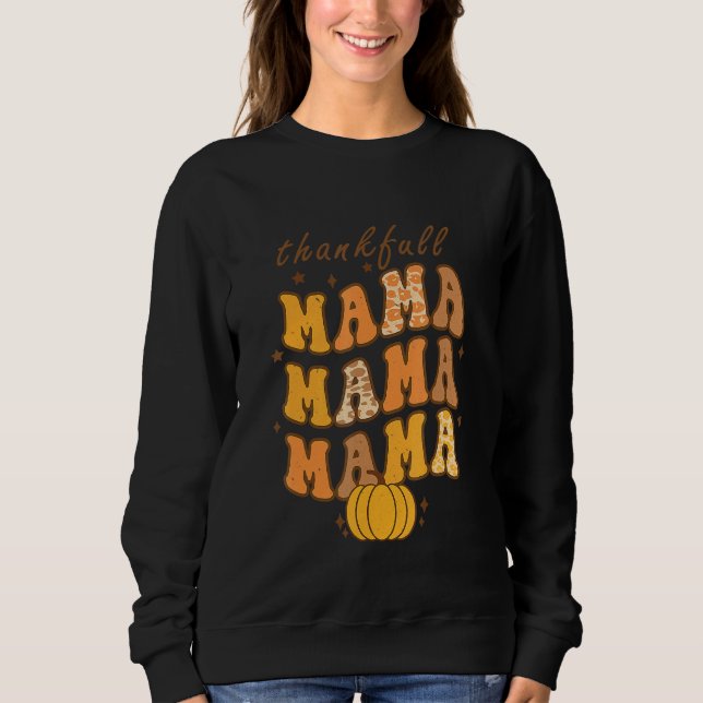 Groovy One Thankful Mama Leopard Hello Fall Thanks Sweatshirt (Front)