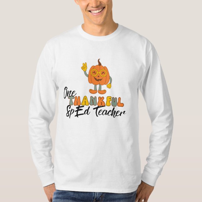 Groovy One Thankful Special Education Teacher T-Shirt (Front)