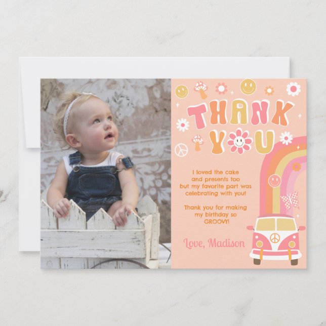Groovy One Two Retro Birthday Thank you Cards (Front)