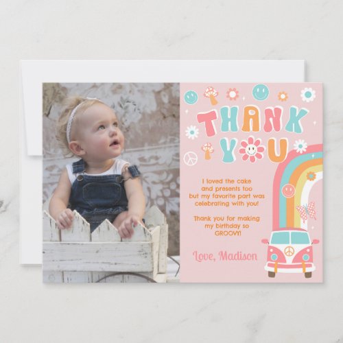 Groovy One Two Retro Birthday Thank you Cards