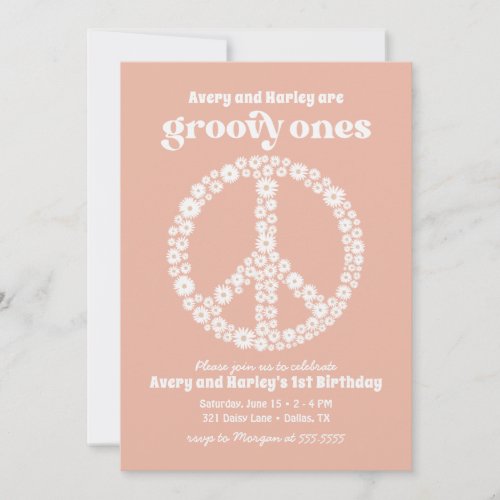 Groovy Ones 70s Pink Daisy 1st Birthday Party Invitation