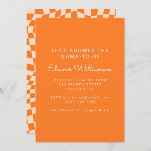Groovy Orange Abstract Checkerboard Baby Shower Invitation