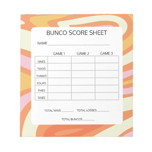 Groovy Orange and Pink Bunco Game Score Pad