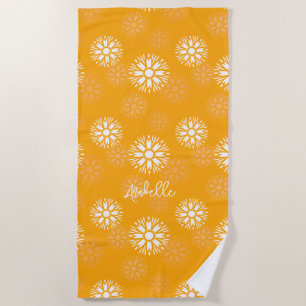 Groovy Orange Daisy Flower Retro Floral Name Beach Towel