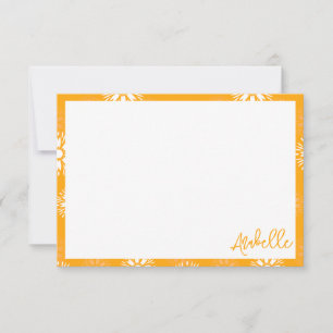 Groovy Orange Daisy Flower Retro Floral Name Thank You Card