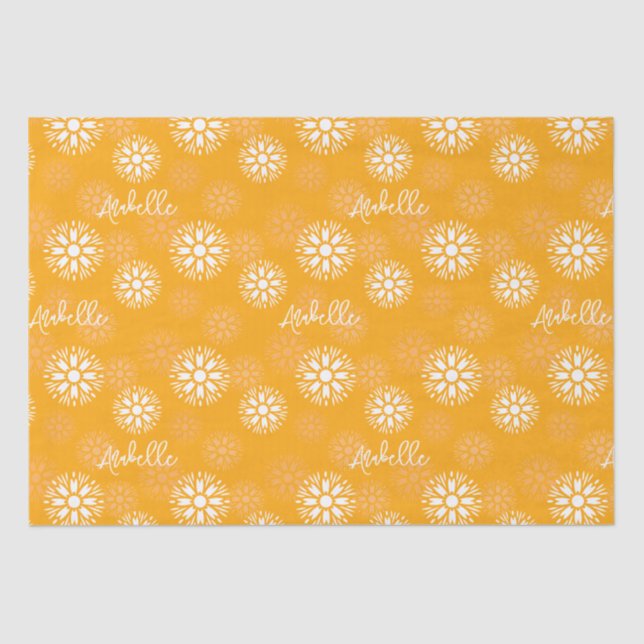 Groovy Orange Daisy Flower Retro Floral Name  Tissue Paper (Front)