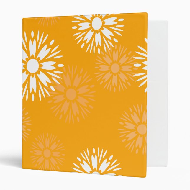 Groovy Orange Daisy Flower Retro Floral Pattern Binder (Front/Inside)