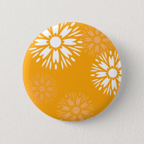 Groovy Orange Daisy Flower Retro Floral Pattern Button