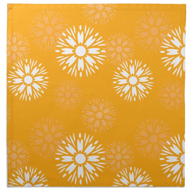 Groovy Orange Daisy Flower Retro Floral Pattern Cloth Napkin (Front)