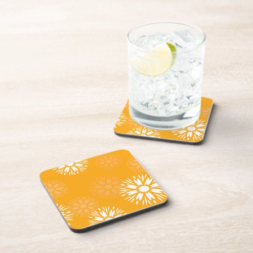 Groovy Orange Daisy Flower Retro Floral Pattern Coaster