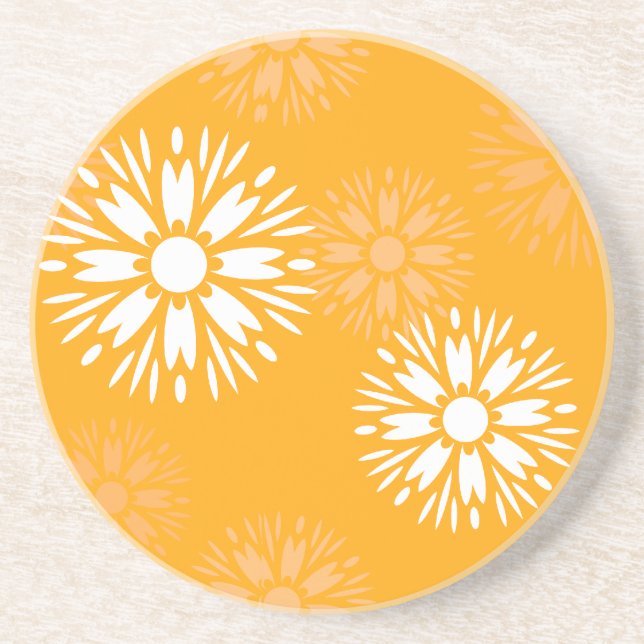 Groovy Orange Daisy Flower Retro Floral Pattern Coaster (Front)