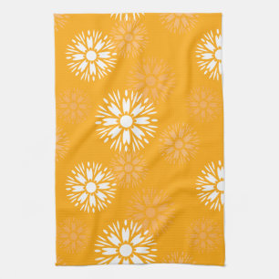 Groovy Orange Daisy Flower Retro Floral Pattern Kitchen Towel