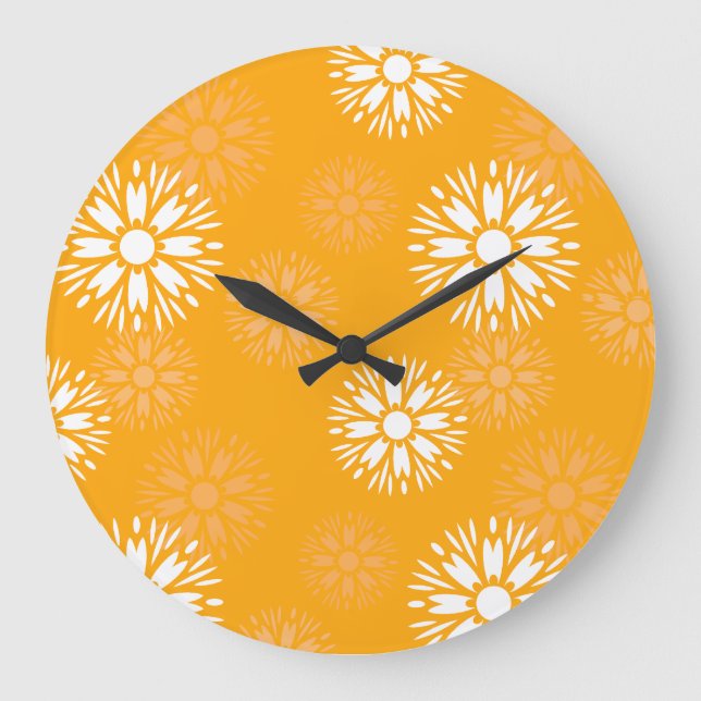 Groovy Orange Daisy Flower Retro Floral Pattern Large Clock (Front)