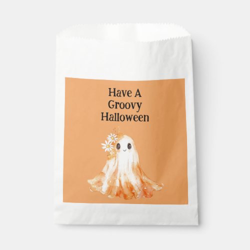 Groovy Orange Ghost Flowers Halloween Favor Bag