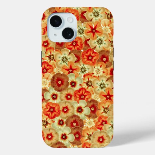 Groovy Orange Hippie Flowers Pattern iPhone 15 Case