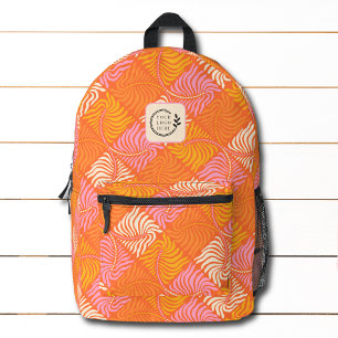 Groovy Orange Pink Tropical Corporate Logo Printed Backpack