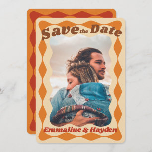 Groovy Orange Wavy Border Photo Wedding Save The Date