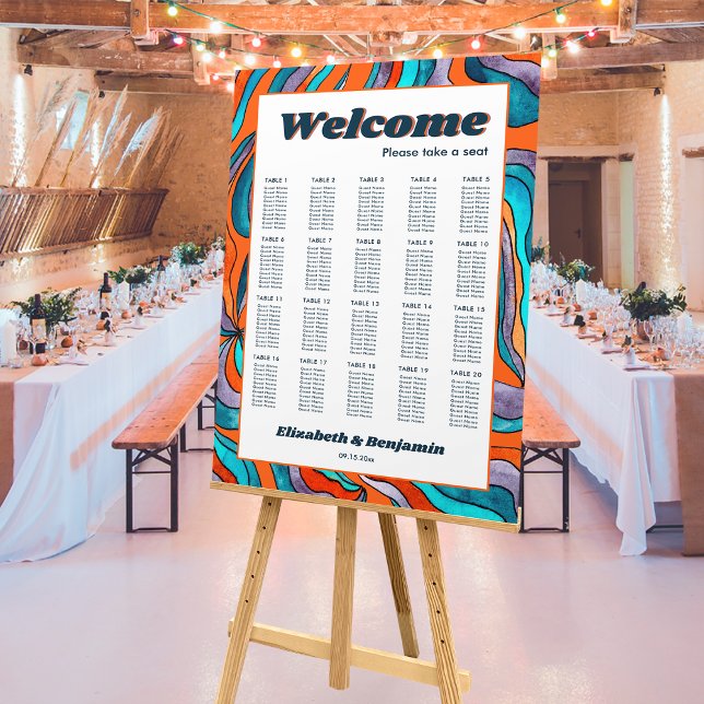 Groovy Orange Wedding Seating Chart Template Photo Foam Board (Front)