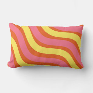 Groovy Orange Yellow Pink Wavy Stripe Bold Spring Lumbar Pillow