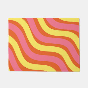 Groovy Orange Yellow Pink Wavy Stripe Modern Entry Doormat