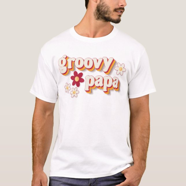 Groovy Papa T-Shirt | Retro Daisy Boho Birthday Pa (Front)