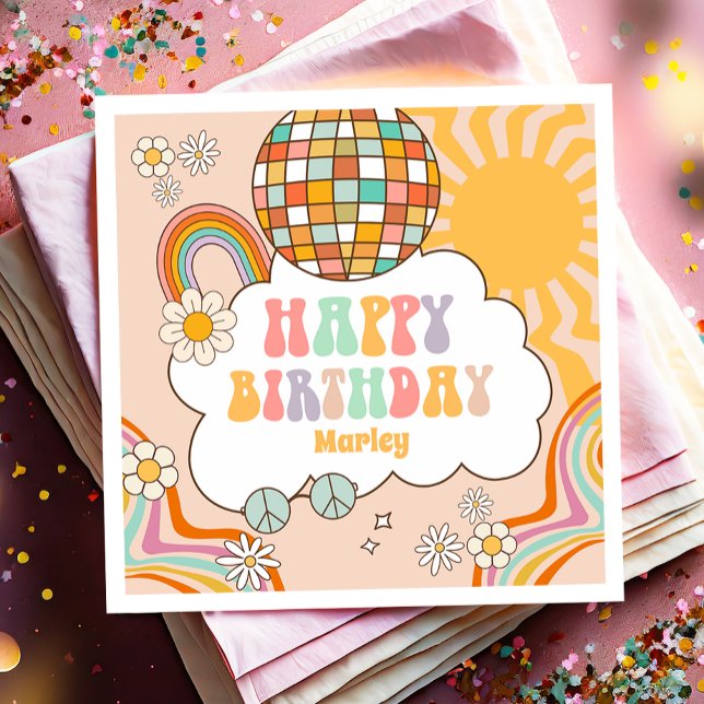 Groovy Party Retro Hippie 70s Rainbow Birthday Napkins (Creator Uploaded)