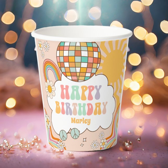 Groovy Party Retro Hippie 70s Rainbow Birthday Paper Cups (Creator Uploaded)