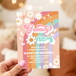 Groovy Pastel 1st Birthday Invitation