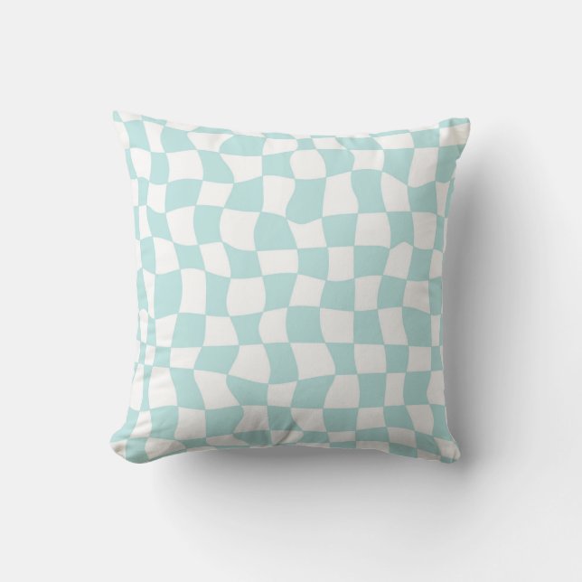 Groovy Pastel Blue White Checks Checkered   Throw Pillow (Front)