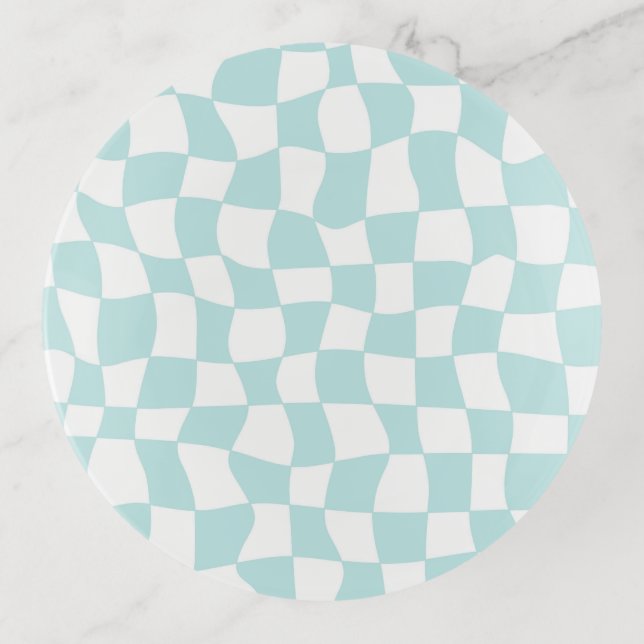 Groovy Pastel Blue White Checks Checkered   Trinket Tray (Front)
