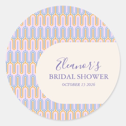 Groovy Pastel Line Periwinkle Bridal Shower Custom Classic Round Sticker