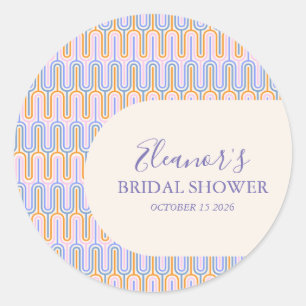 Groovy Pastel Line Periwinkle Bridal Shower Custom Classic Round Sticker