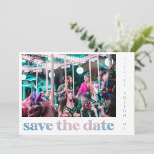 Groovy Pastel Purple Gradient Retro Photo Wedding Save The Date
