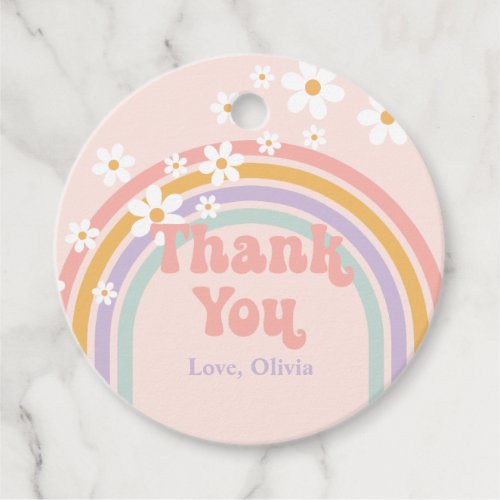 Groovy Pastel rainbow Thank You Favor Tags
