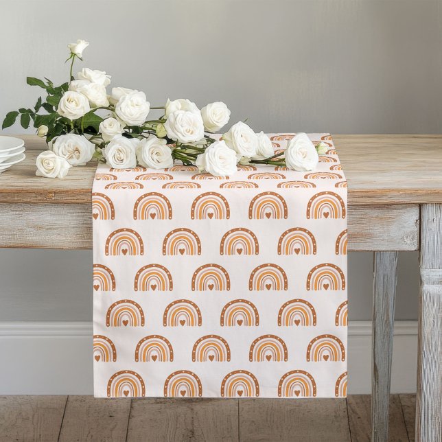 Groovy Pastel Rainbows Terracotta Copper Touch Long Table Runner (Groovy Pastel Rainbows Terracotta Copper Touch Long Table Runner)