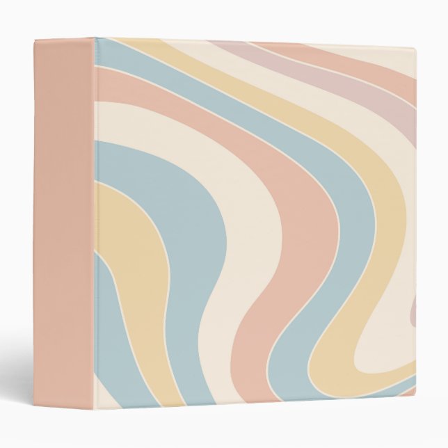 Groovy pastel retro style waves design 3 ring binder (Front/Spine)
