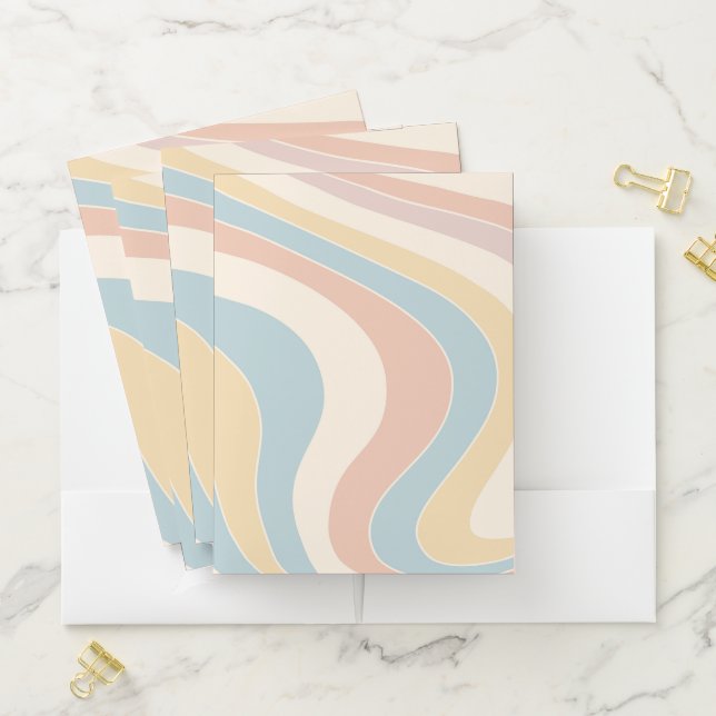 Groovy pastel retro style waves design pocket folder (In Situ)