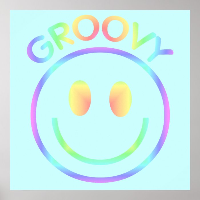 Groovy Pastel Smiley Face Retro Poster