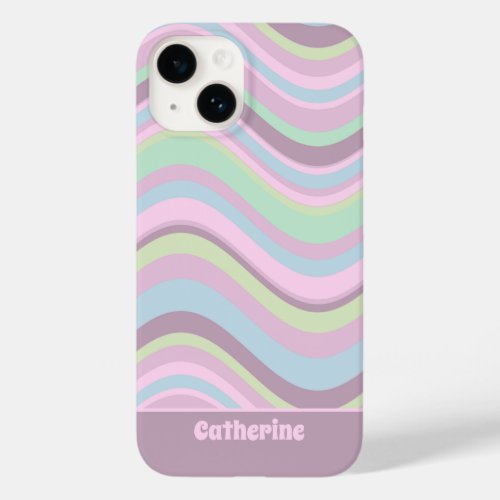 Groovy Pastel Wavy Retro Stripes Personalized Case_Mate iPhone 14 Case