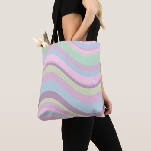 Groovy Pastel Wavy Retro Stripes Tote Bag