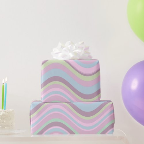 Groovy Pastel Wavy Retro Stripes Wrapping Paper