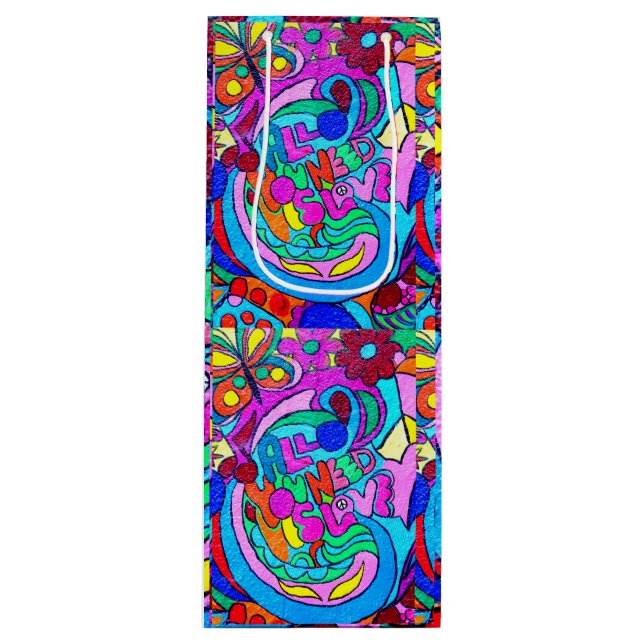 groovy peace and love wine gift bag (Front)