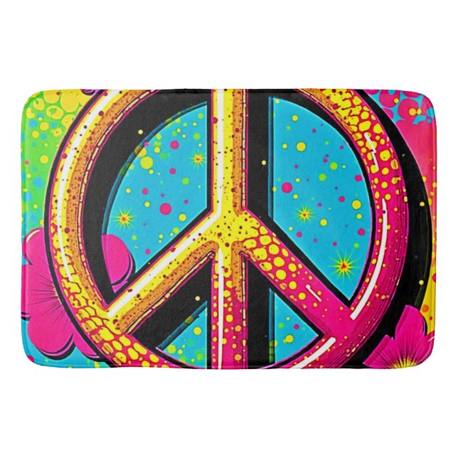 Groovy Peace Flower Power Bath Mat (Front)