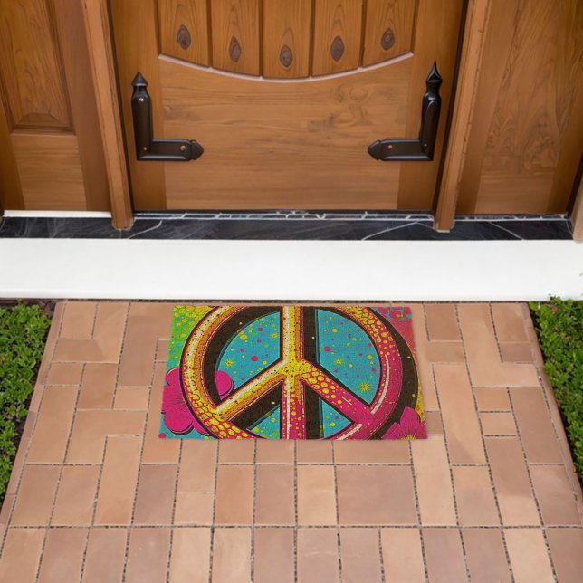 Groovy Peace Flower Power Fiber Doormat (Insitu (Outdoor))