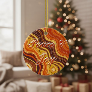 Groovy Peace & Joy Ceramic Ornament Retro 70s