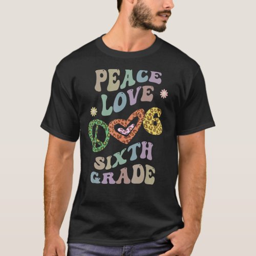 Groovy PEACE LOVE SIXTH GRADE Leopard Print 6th Gr T_Shirt